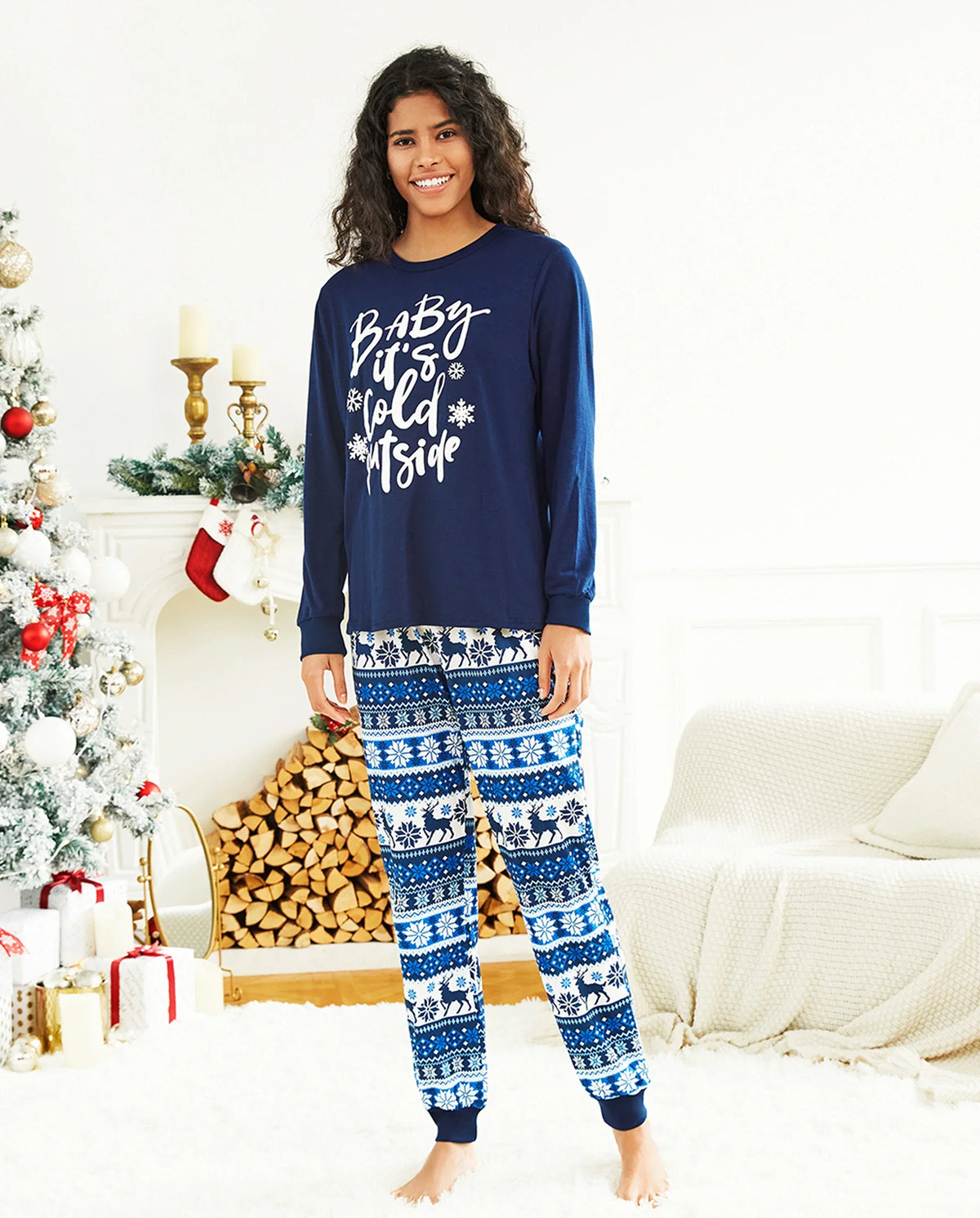 PatPat Family Matching Christmas Pajamas Baby It's Cold Outside Print Blue