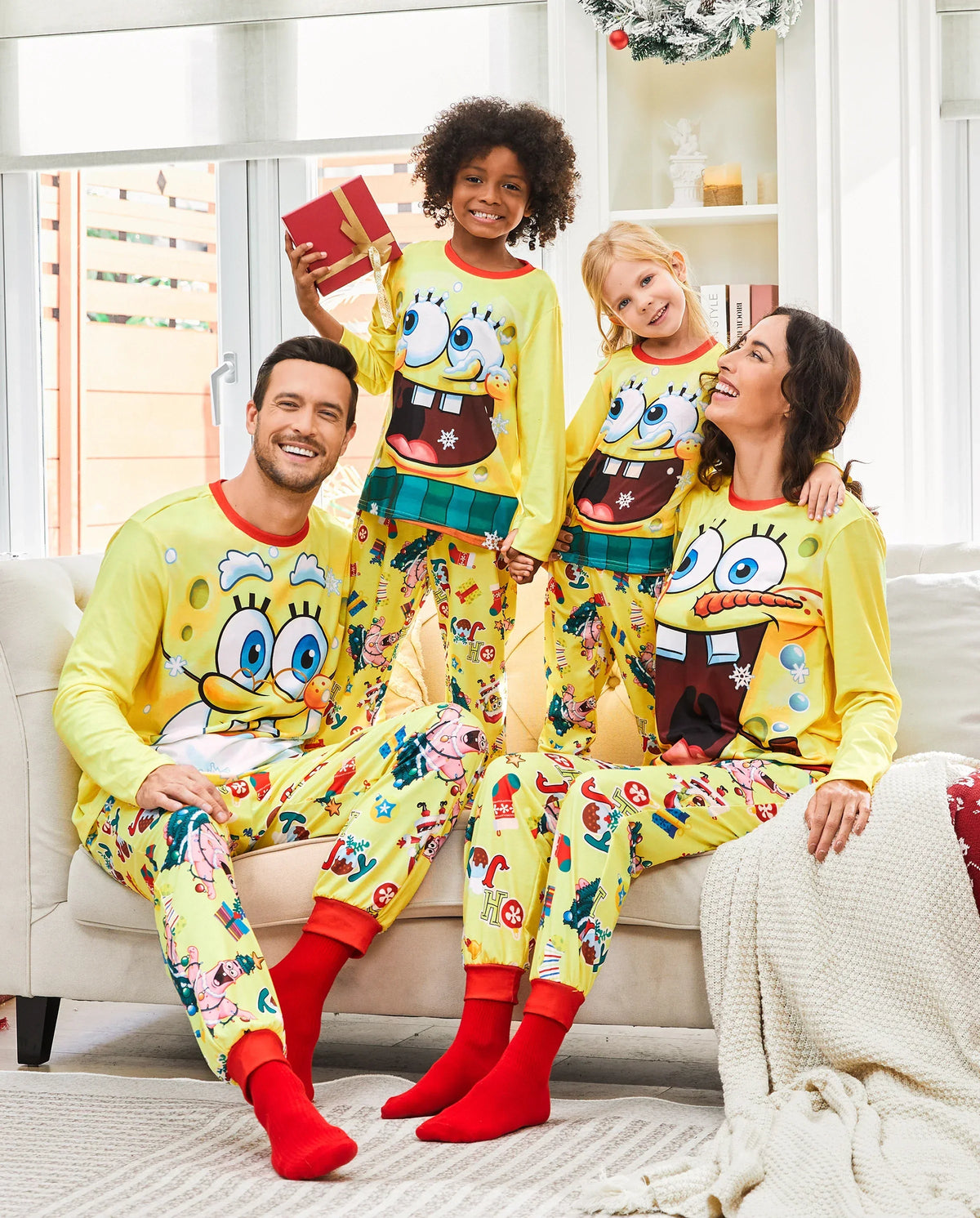 PatPat SpongeBob SquarePants Family Matching Christmas Pajamas Yellow
