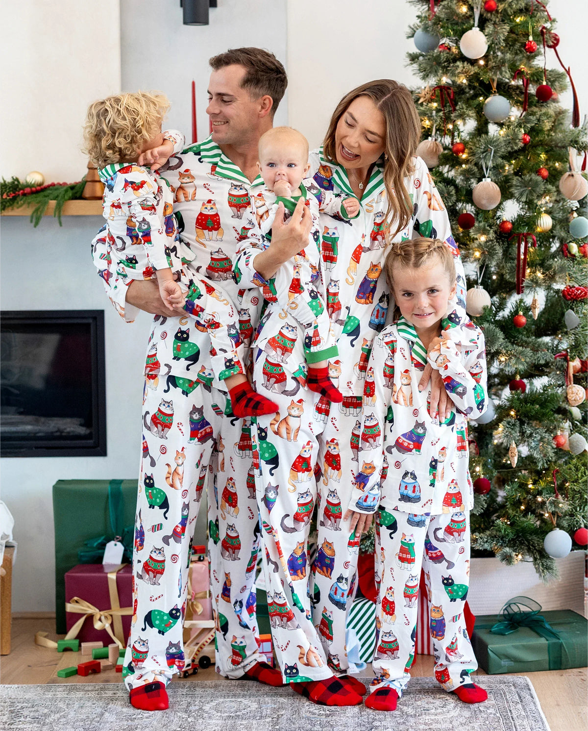 PatPat Matching Family Christmas Pajamas Festive Cat Print Multicolor