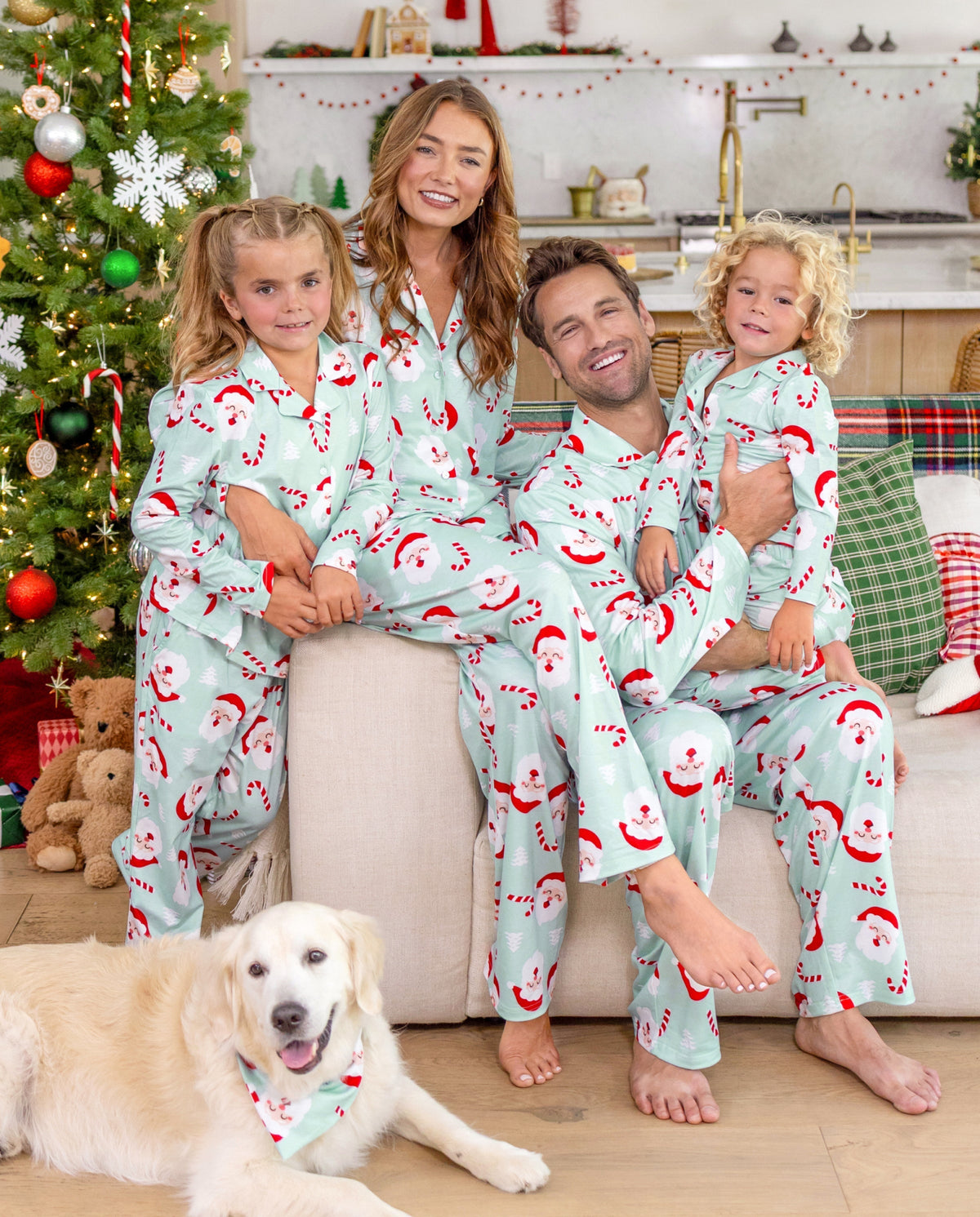 PatPat Matching Family Christmas Pajamas Santa Claus Print Collared Green