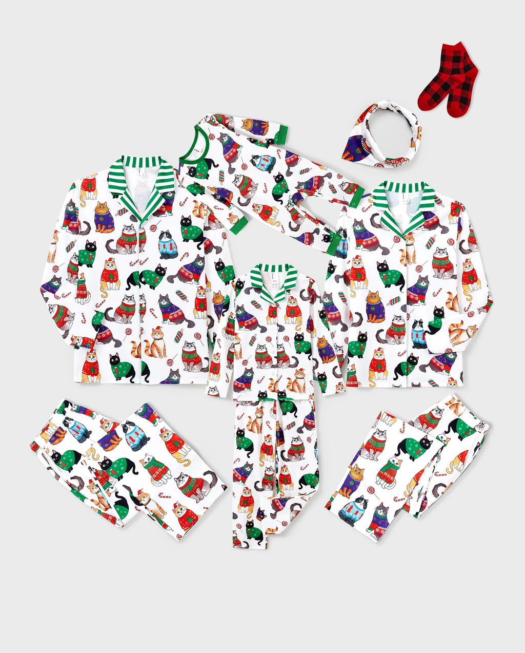 PatPat Matching Family Christmas Pajamas Festive Cat Print Multicolor