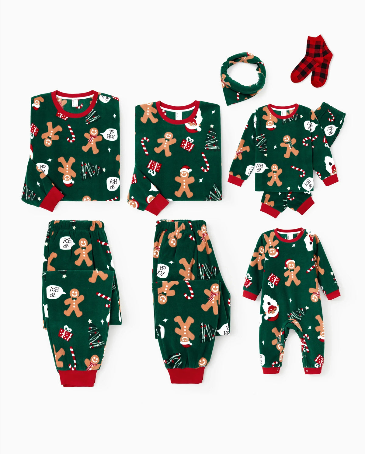 PatPat Family Matching Christmas Pajamas Gingerbread Print Fleece Green