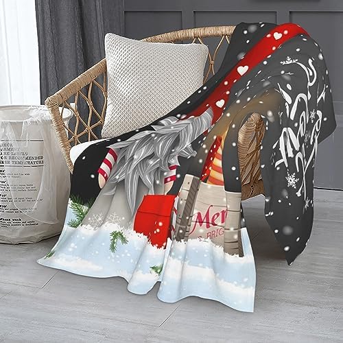 Christmas Throw Blanket, Merry Christmas Gnome Xmas Gifts Winter Snowflakess, Living Room/Bedroom/Sofa Couch Warm Soft Bed Flannel Blanket for Children Adults All Season 80"X60"