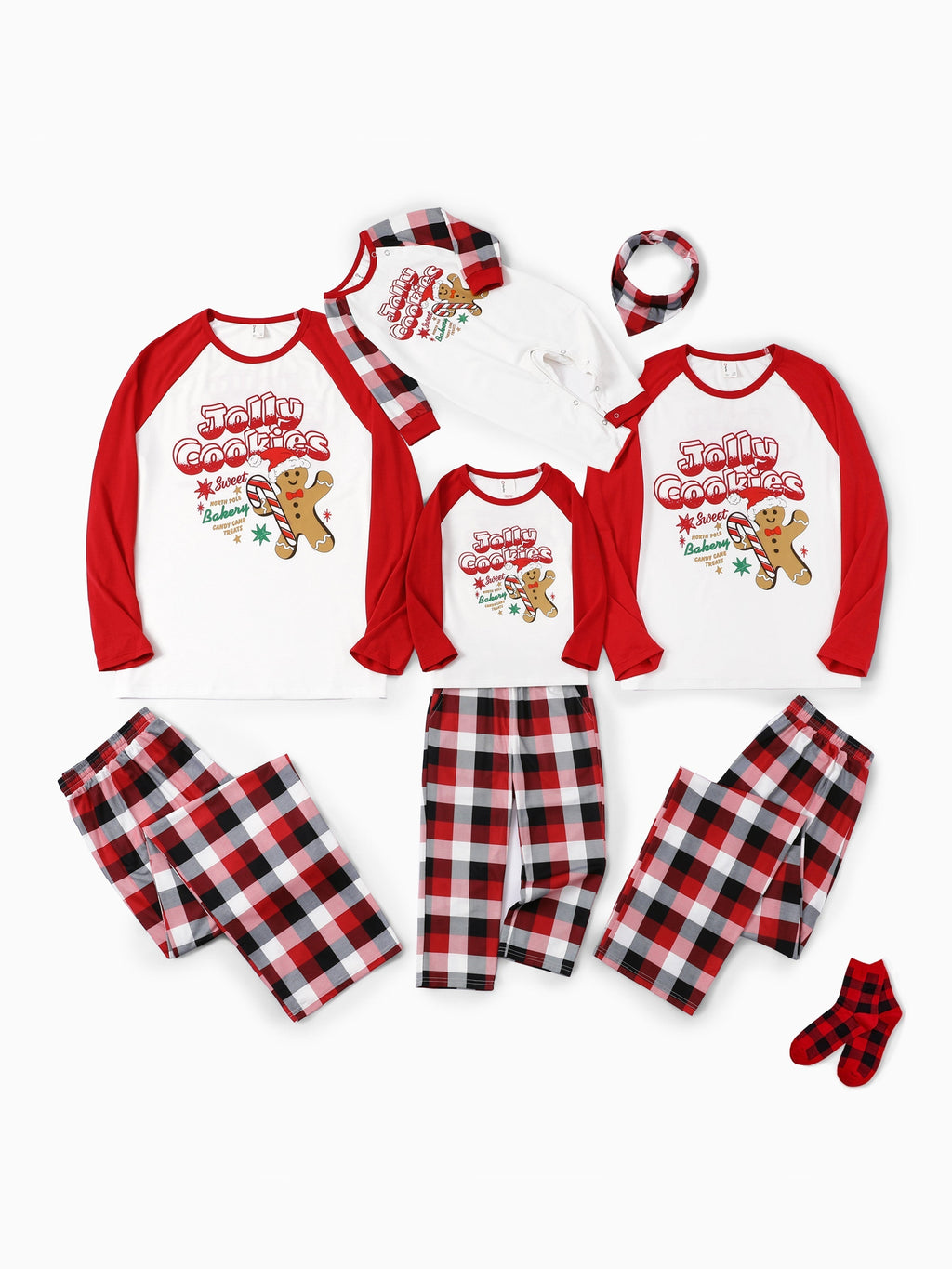 PatPat Matching Family Christmas Pajamas Gingerbread & Plaid Print Red