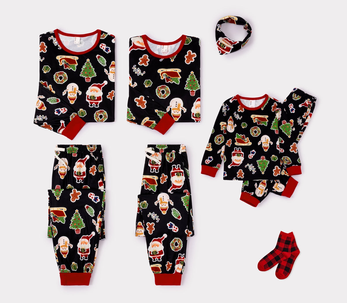PatPat Family Matching Christmas Pajamas Christmas Tree & Gingerbread Print Black