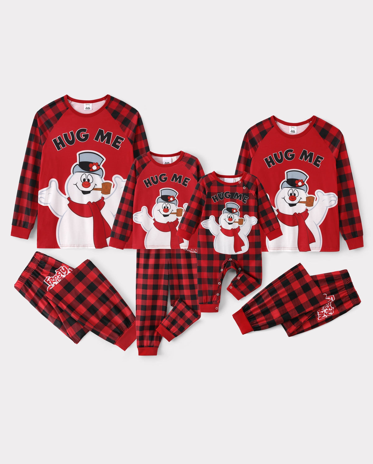 PatPat Frosty the Snowman Matching Family Christmas Pajamas Hug Me Print Plaid Red