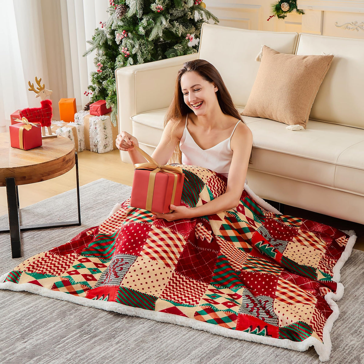 Nord ECO Christmas Throw Blanket, Christmas Decorations Gifts for Women, Sherpa Flannel Fleece Winter Holiday Blanket, Fluffy Cozy Soft Christams Throws for Couch Sofa Bed, ChristamsRhombus, 50" X 60"