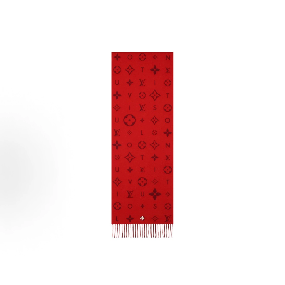 Red Alphabet‑Monogram Reversible Fringed Winter Scarf