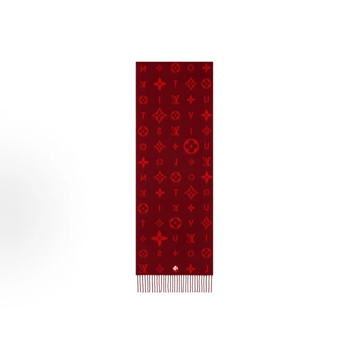 Red Alphabet‑Monogram Reversible Fringed Winter Scarf