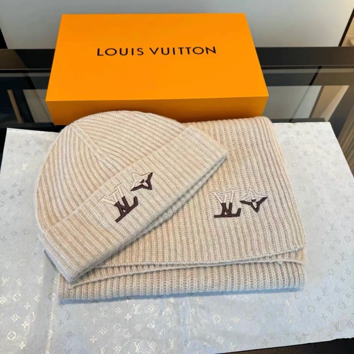 Oatmeal Ribbed Knit Beanie & Scarf Winter Gift Set