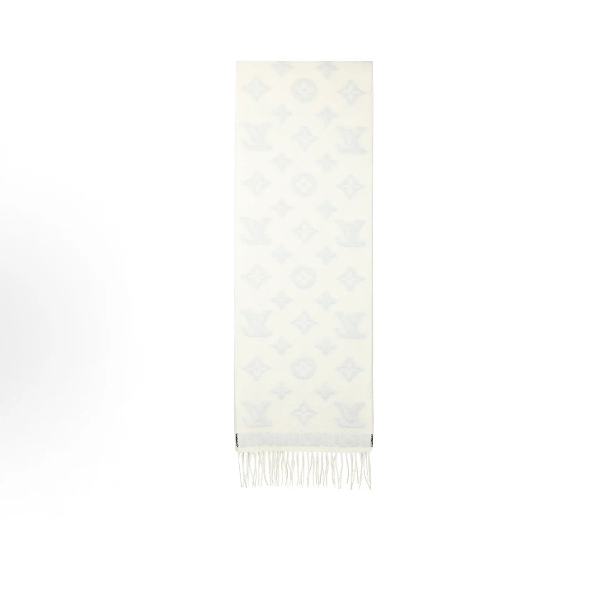 Cream‑Black Monogram Reversible Fringed Winter Scarf