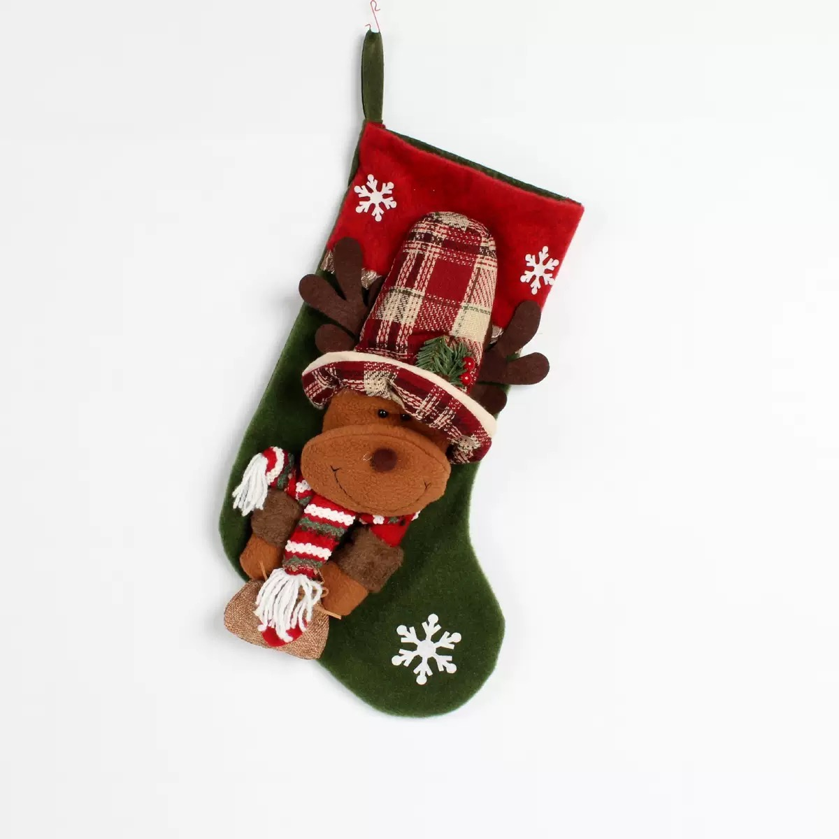 3D Reindeer Christmas Stocking, Xmas Fireplace Hanging Gift Sock