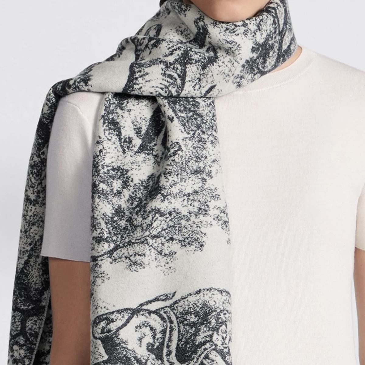 Black‑White Jungle Animal Art Print Reversible Fringed Winter Scarf