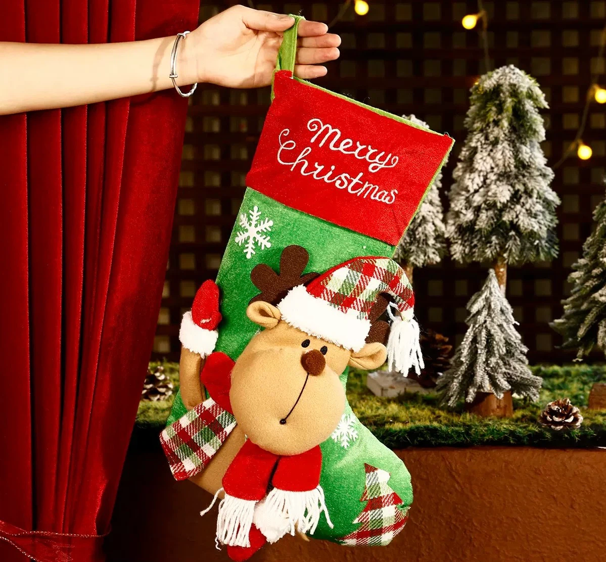 3D Reindeer Xmas Stocking, Christmas Gift Sock
