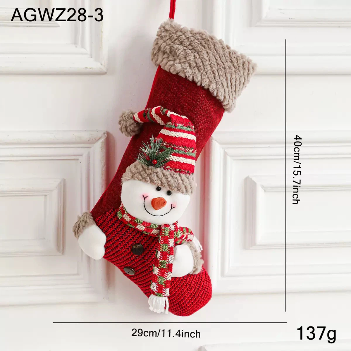 3D Snowman Christmas Stocking, Large Fireplace Hanging Gift Sock