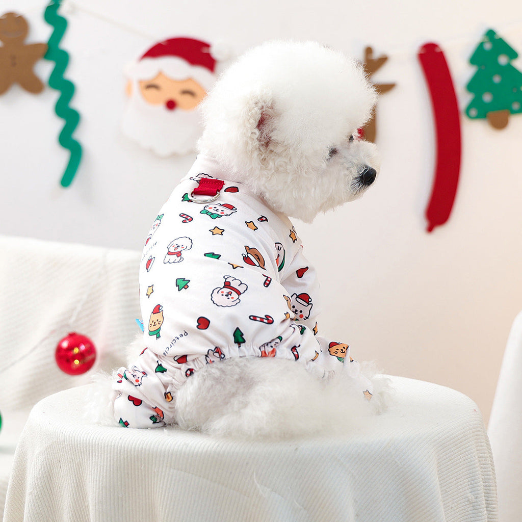 Christmas Santa Dog Harness Jumpsuits Pajama